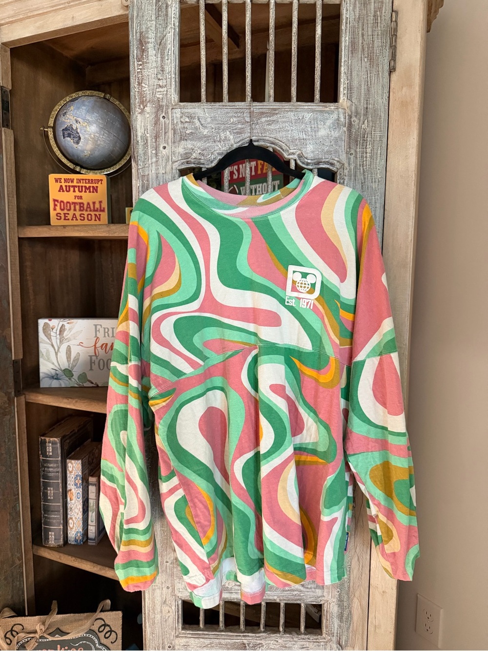 Disney Multicolor Swirl Spirit Jersey — Green, Pink, Yellow